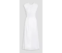 Lottie twist-front smocked cotton-poplin midi dress - White