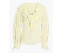 Ruffled cutout silk-crepe blouse - Yellow