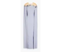 Cape-effect embellished crepe gown - Blue