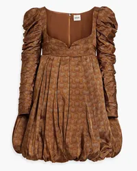 KHAITE Katia pleated printed satin mini dress - Brown Brown