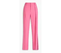 Crystal-embellished pleated wool-blend straight-leg pants - Pink