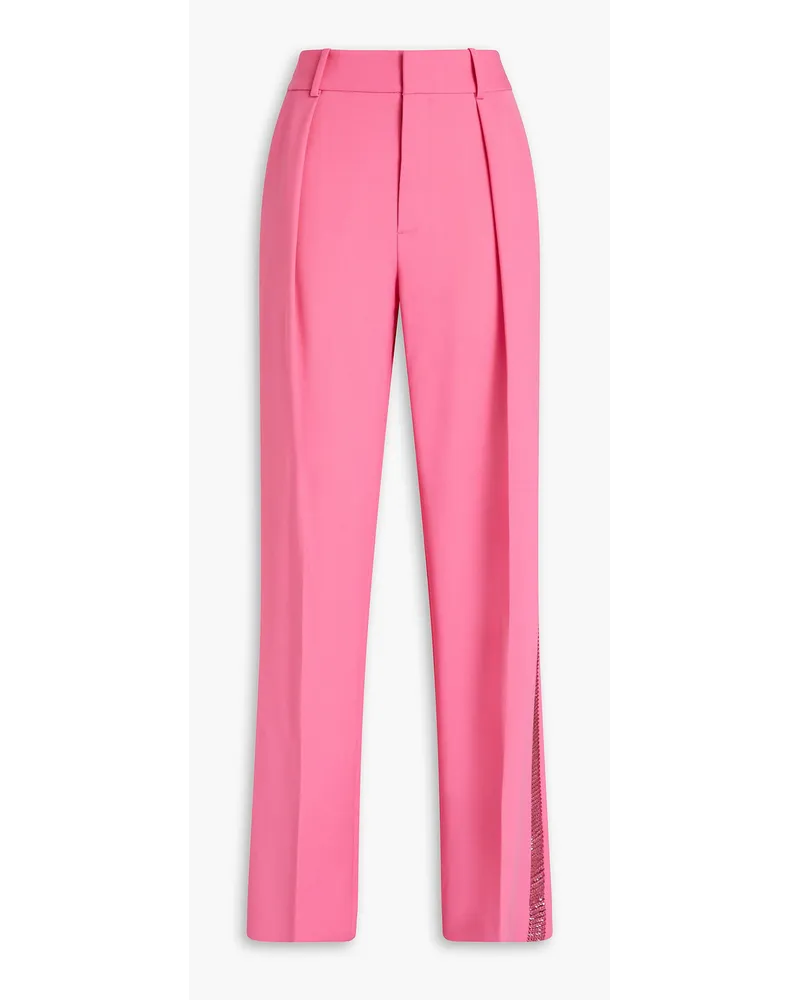 Area Crystal-embellished pleated wool-blend straight-leg pants - Pink Pink