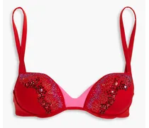 Embellished underwired bikini top - Red