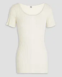 Totême Pointelle-knit ribbed cotton-blend top - White White