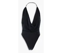 Manaus draped washed stretch-cupro bodysuit - Black