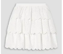 Scalloped tiered broderie anglaise cotton-blend mini skirt - White