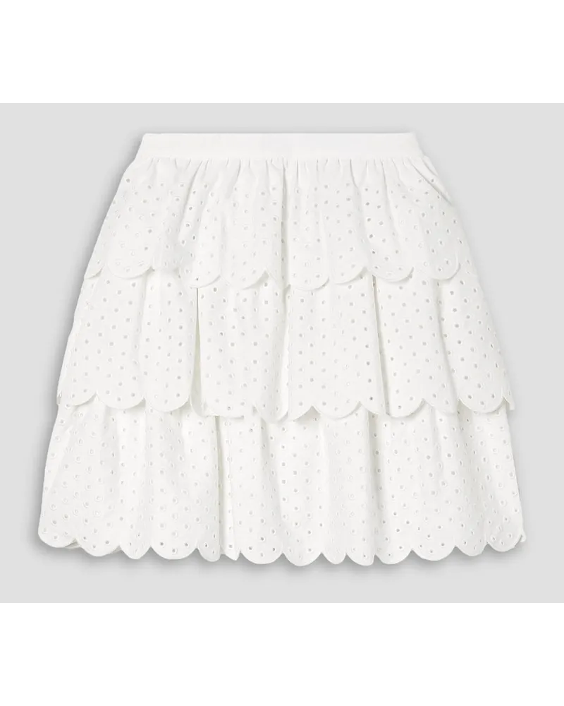 Jason Wu Scalloped tiered broderie anglaise cotton-blend mini skirt - White White