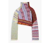 Cropped jacquard-knit wool-blend turtleneck sweater - Blue