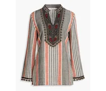 Bead-embellished embroidered cotton-blend tunic - Gray