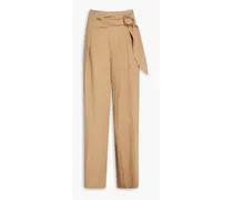 Pleated TENCEL™-blend straight-leg pants - Brown