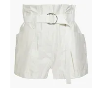 Bordina belted pleated cotton-twill shorts - White