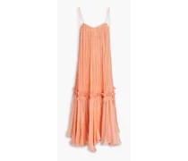 Bimeni metallic plissé silk-chiffon midi dress - Orange