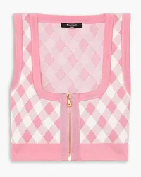 Balmain Cropped gingham jacquard-knit top - Pink Pink