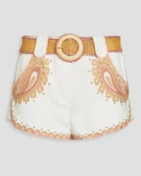 Zimmermann Belted studded paisley-print linen shorts - White White