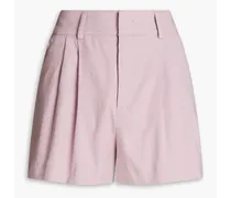 Pleated stretch-cotton and linen-blend shorts - Purple