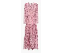 Tiered floral-print silk-habotai maxi dress - Pink