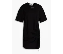 Ruched logo-print cotton-jersey mini dress - Black