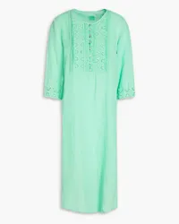 120% Lino Broderie anglaise-trimmed linen midi dress - Green Green