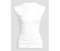 Ruched cotton-jersey top - White