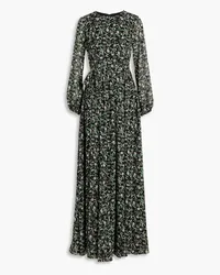 Mikael Aghal Gathered floral-print metallic fil coupé maxi dress - Black Black