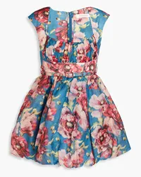 Zimmermann Belted floral-print linen and silk-blend mini dress - Blue Blue