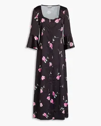 Ganni Floral-print crinkled-satin midi dress - Black Black