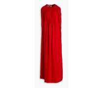 Shirred silk-crepe de chine gown - Red