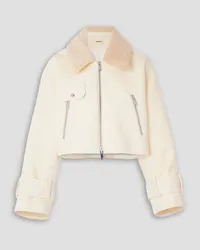 KHAITE Flinn cropped shearling-trimmed cotton-corduroy jacket - White White