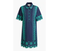 Dree scalloped broderie anglaise cotton mini shirt dress - Blue