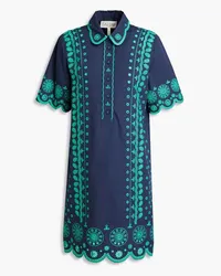 Saloni Dree scalloped broderie anglaise cotton mini shirt dress - Blue Blue