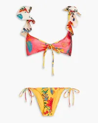 Zimmermann Ruffled floral print triangle bikini - Yellow Yellow