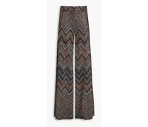 Sequin-embellished jacquard wide-leg pants - Brown