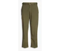 Oswald belted stretch-cotton twill chinos - Green