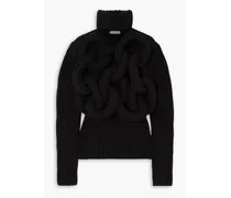 Tubular cutout merino wool turtleneck sweater - Black