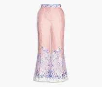 Postcard floral-print silk-twill flared pants - Pink