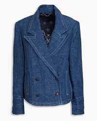 Emporio Armani Double-breasted linen and cotton-blend chambray blazer - Blue Blue