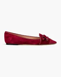 TOD'S Bow-embellished leather and suede point-toe flats - Purple Purple