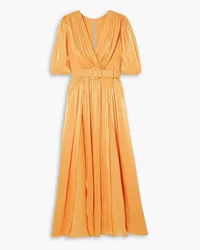 COSTARELLOS Brennie belted metallic lamé midi dress - Orange Orange