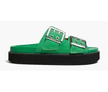 Buckled suede platform sandals - Green