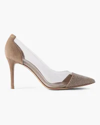 Gianvito Rossi 85 crystal-embellished suede-trimmed PVC pumps - Neutral Neutral