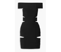Off-the-shoulder cutout stretch-knit mini dress - Black