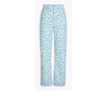 70s floral-print cotton-canvas bootcut pants - Blue