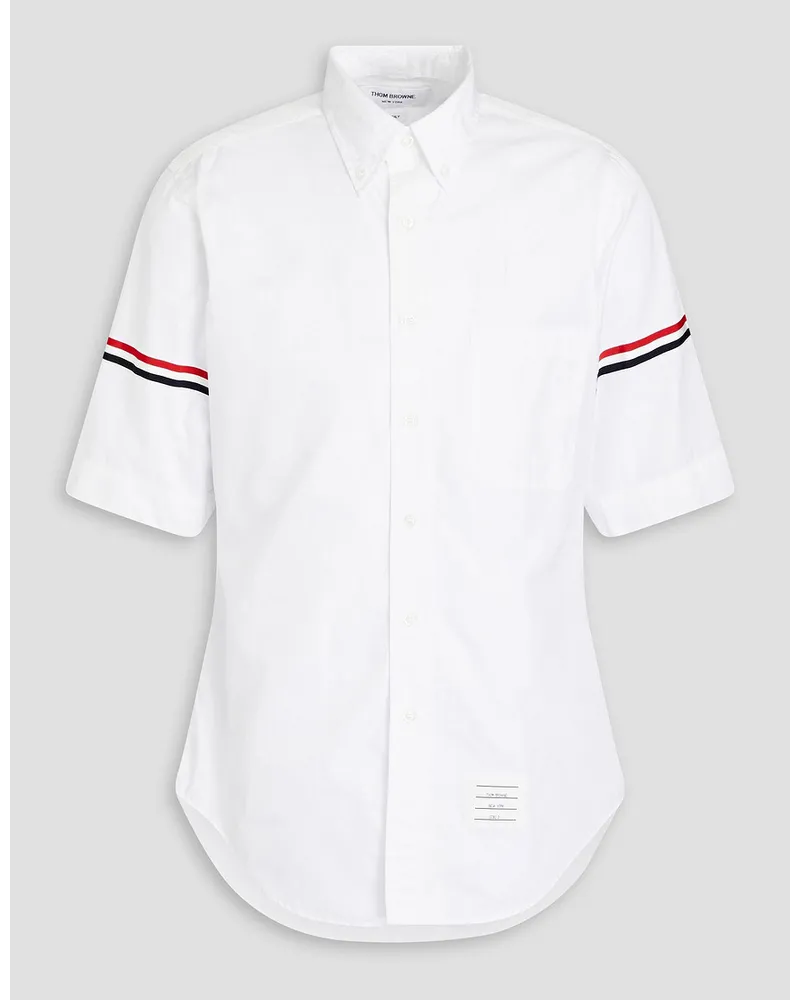 Thom Browne Striped grosgrain-trimmed cotton-poplin shirt - White White