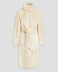 Yves Salomon Belted shearling coat - White White