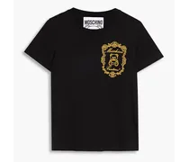 Embroidered cotton-jersey T-shirt - Black