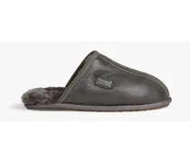 Shearling-lined leather slippers - Gray