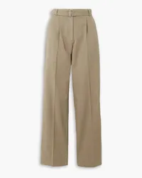 Officine Generale Sophia belted pleated cotton-blend gabardine wide-leg pants - Neutral Neutral