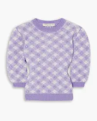 Alessandra Rich Crystal-embellished checked mohair-blend sweater - Purple Purple