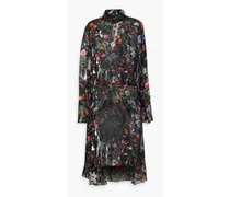 Asymmetric floral-print devoré-chiffon dress - Black