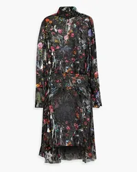 Preen Asymmetric floral-print devoré-chiffon dress - Black Black